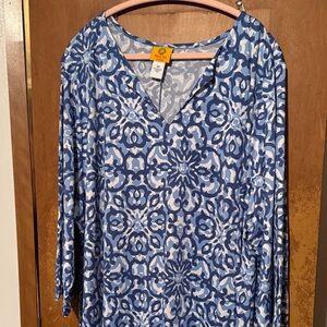 Ruby Rd. Blue and White Patterned Long Sleeve Dress